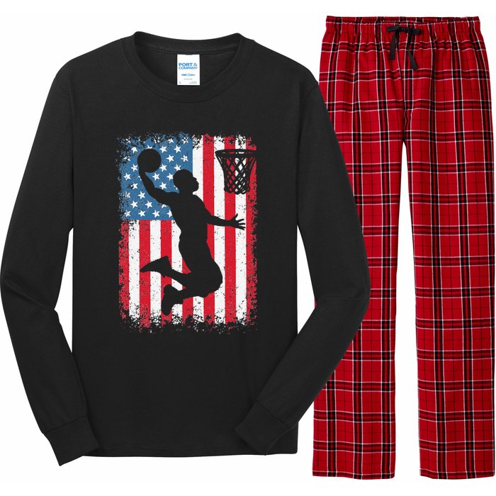 American Flag Basketball Funny Sports Player Long Sleeve Pajama Set