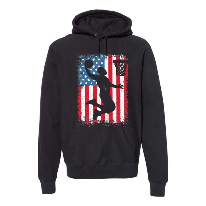 American Flag Basketball Funny Sports Player Premium Hoodie