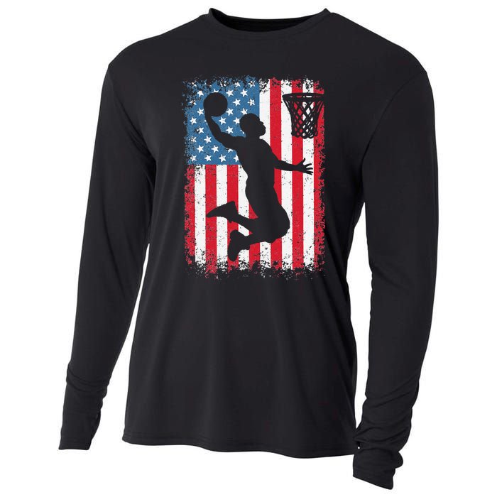 American Flag Basketball Funny Sports Player Cooling Performance Long Sleeve Crew