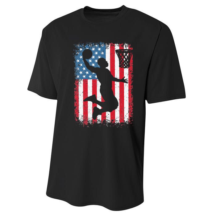 American Flag Basketball Funny Sports Player Performance Sprint T-Shirt