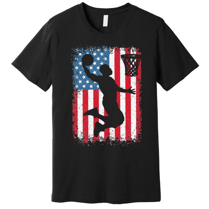 American Flag Basketball Funny Sports Player Premium T-Shirt