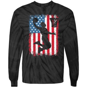 American Flag Basketball Funny Sports Player Tie-Dye Long Sleeve Shirt