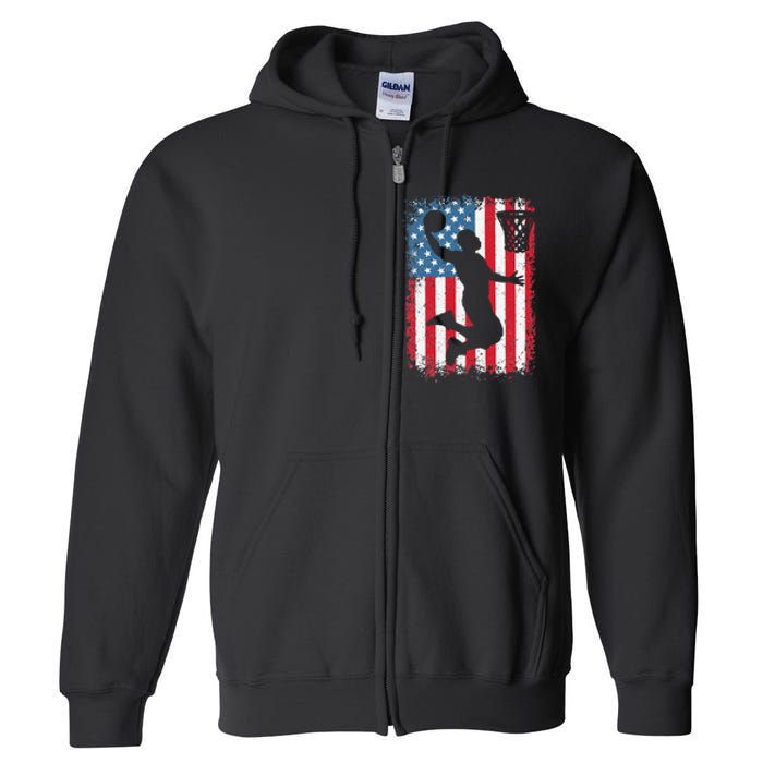 American Flag Basketball Funny Sports Player Full Zip Hoodie