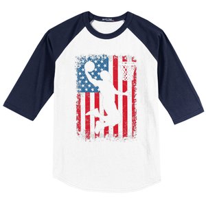 American Flag Basketball Funny Sports Player Baseball Sleeve Shirt