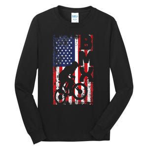 American Flag Bmx Racing Extreme Sport Riding Cool Bike Ride Tall Long Sleeve T-Shirt