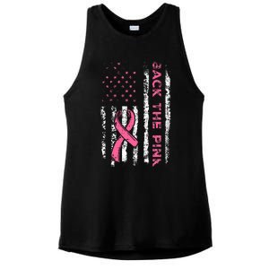 American Flag Back the Pink Breast Cancer Awareness Ribbon Ladies PosiCharge Tri-Blend Wicking Tank