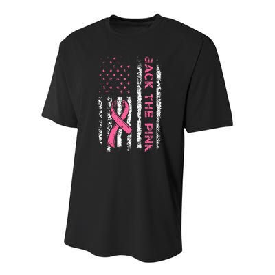 American Flag Back the Pink Breast Cancer Awareness Ribbon Youth Performance Sprint T-Shirt