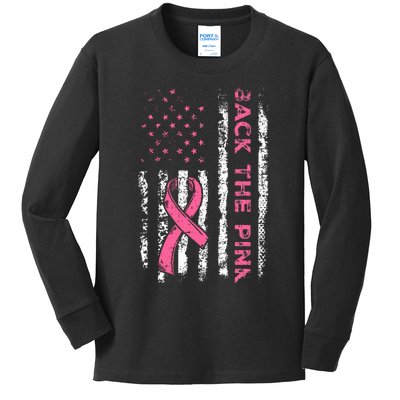 American Flag Back the Pink Breast Cancer Awareness Ribbon Kids Long Sleeve Shirt