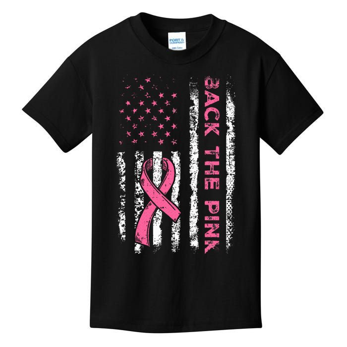 American Flag Back the Pink Breast Cancer Awareness Ribbon Kids T-Shirt