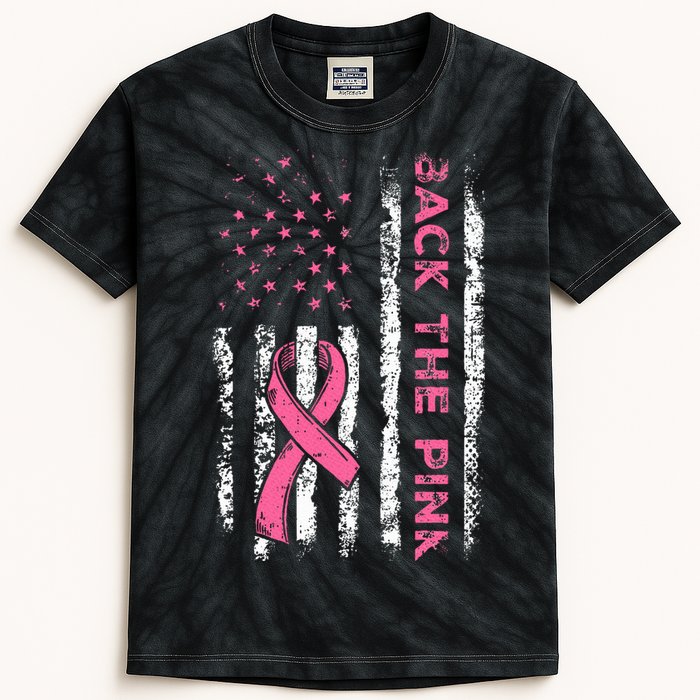 American Flag Back the Pink Breast Cancer Awareness Ribbon Kids Tie-Dye T-Shirt