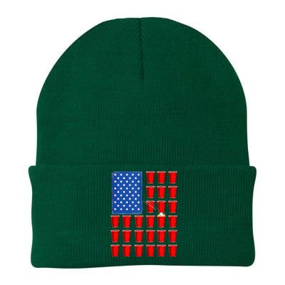 American Flag Beer Pong 4th Of July Drinking Knit Cap Winter Beanie