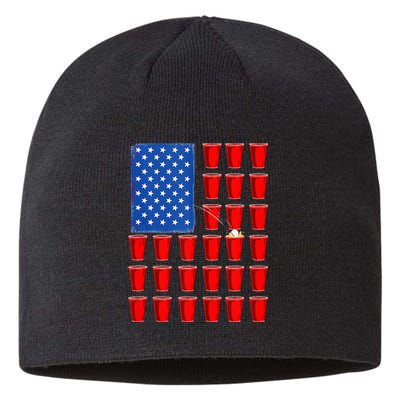 American Flag Beer Pong 4th Of July Drinking Sustainable Beanie