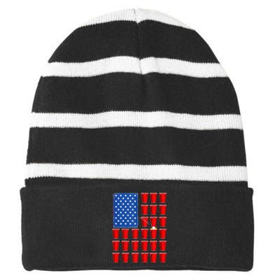 American Flag Beer Pong 4th Of July Drinking Striped Beanie with Solid Band