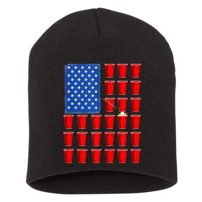 American Flag Beer Pong 4th Of July Drinking Short Acrylic Beanie