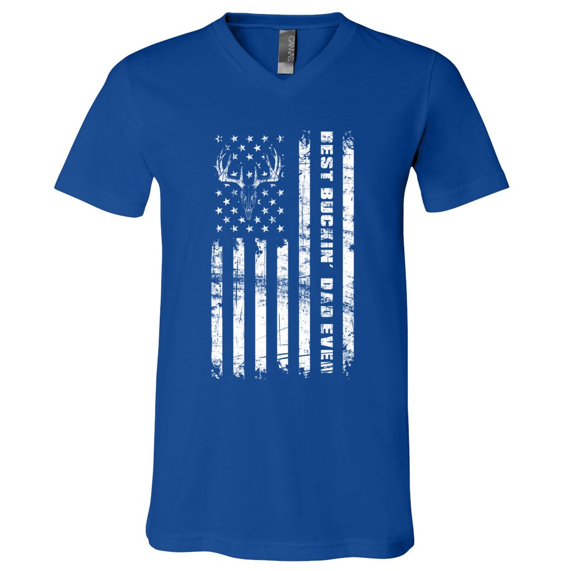 American Flag Best Buckin Dad Ever Gift Deer Hunter Gift V-Neck T-Shirt