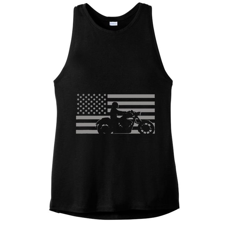 American Flag Biker Motorcycle Ladies PosiCharge Tri-Blend Wicking Tank