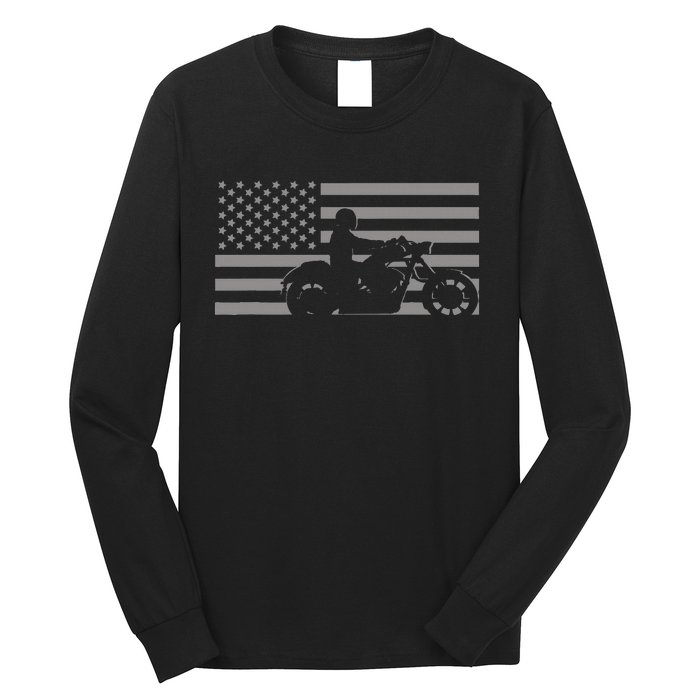 American Flag Biker Motorcycle Long Sleeve Shirt