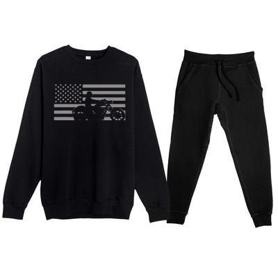 American Flag Biker Motorcycle Premium Crewneck Sweatsuit Set