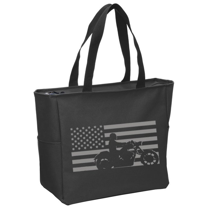 American Flag Biker Motorcycle Zip Tote Bag