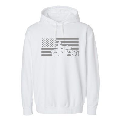 American Flag Biker Motorcycle Garment-Dyed Fleece Hoodie