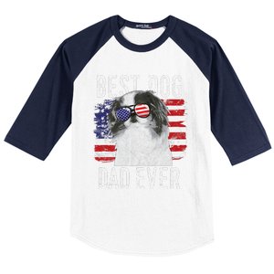 American Flag Best Dog Dad Ever Japanese Chin Usa Baseball Sleeve Shirt