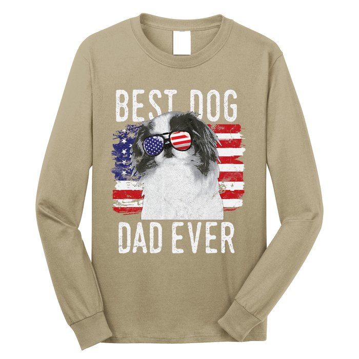 American Flag Best Dog Dad Ever Japanese Chin Usa Long Sleeve Shirt