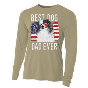 American Flag Best Dog Dad Ever Japanese Chin Usa Cooling Performance Long Sleeve Crew