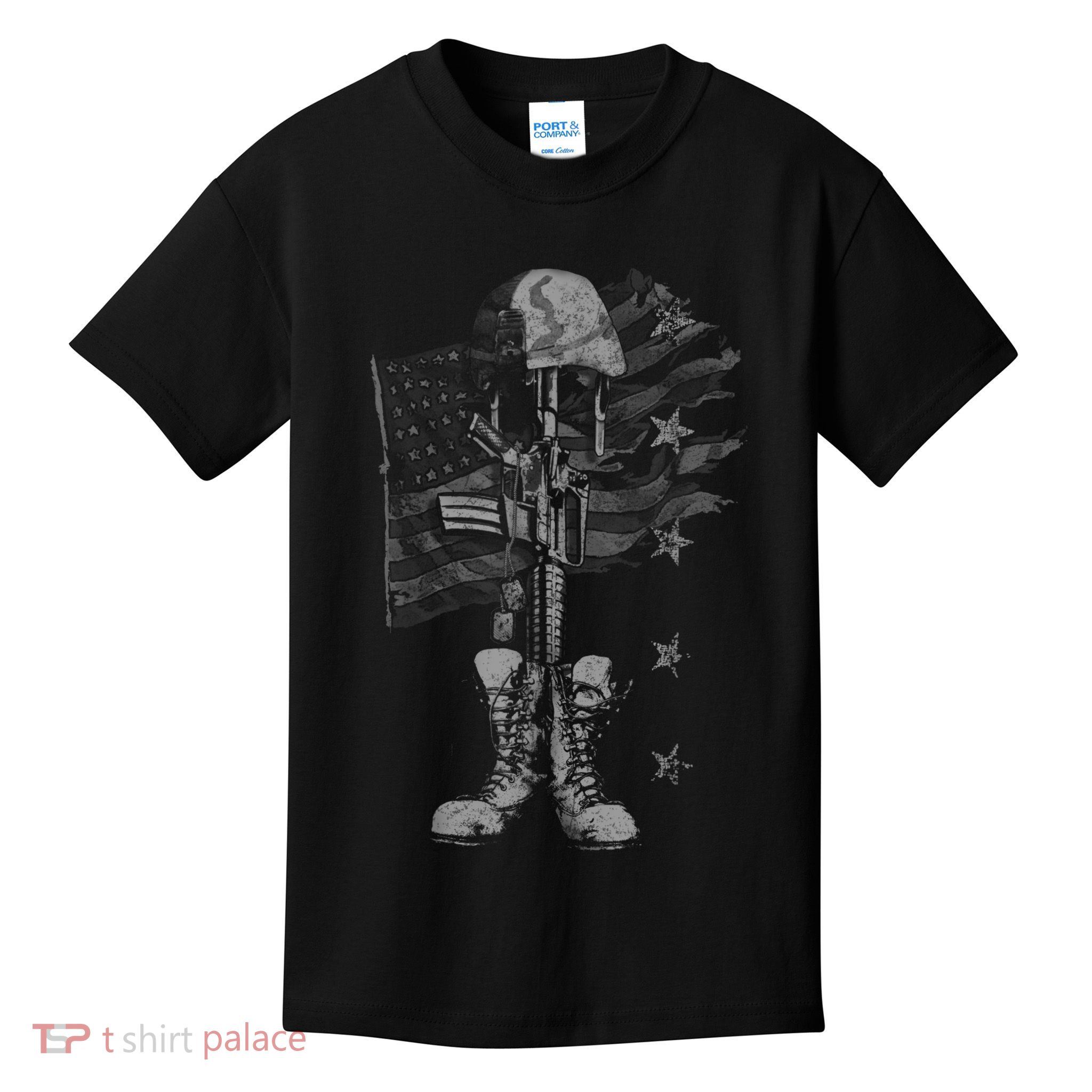 American Flag Battlefield Cross Kids T-Shirt