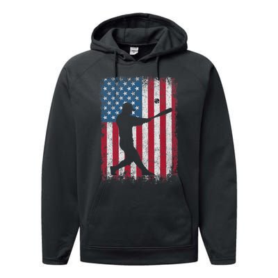 American Flag Baseball Team Funny Baseball Player Performance Fleece Hoodie