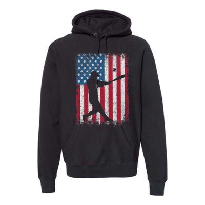 American Flag Baseball Team Funny Baseball Player Premium Hoodie