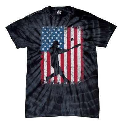 American Flag Baseball Team Funny Baseball Player Tie-Dye T-Shirt