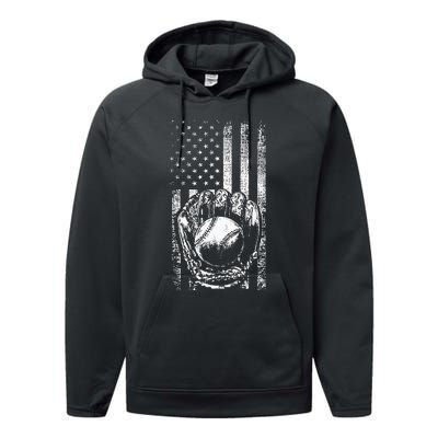 American Flag Baseball Catcher Men Baseball Performance Fleece Hoodie