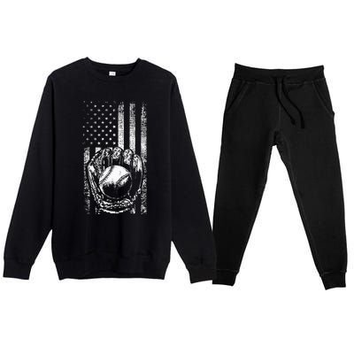 American Flag Baseball Catcher Men Baseball Premium Crewneck Sweatsuit Set