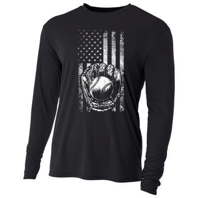 American Flag Baseball Catcher Men Baseball Cooling Performance Long Sleeve Crew