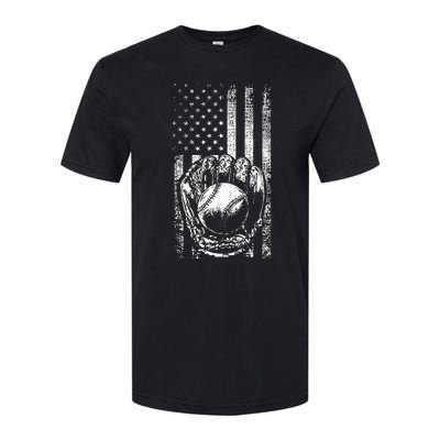 American Flag Baseball Catcher Men Baseball Softstyle® CVC T-Shirt