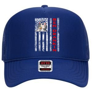 American Flag Ben Drankin Ben Franklin Funny 4th Of July Meaningful Gift High Crown Mesh Back Trucker Hat