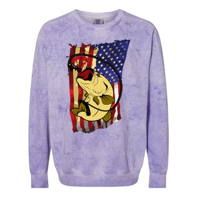 American Flag Bass Fishing Fisher Xmas Christmas Gift Meaningful Gift Colorblast Crewneck Sweatshirt