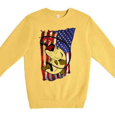 American Flag Bass Fishing Fisher Xmas Christmas Gift Meaningful Gift Premium Crewneck Sweatshirt