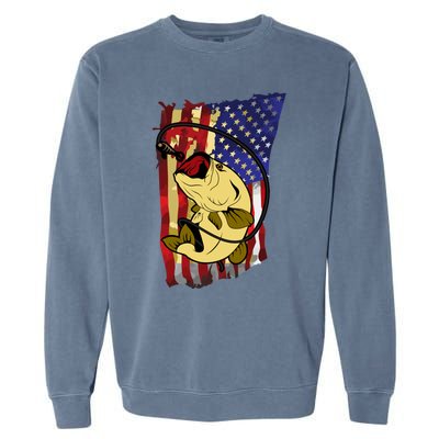 American Flag Bass Fishing Fisher Xmas Christmas Gift Meaningful Gift Garment-Dyed Sweatshirt