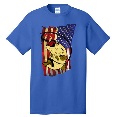 American Flag Bass Fishing Fisher Xmas Christmas Gift Meaningful Gift Tall T-Shirt