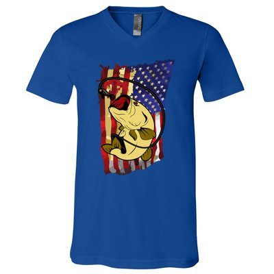 American Flag Bass Fishing Fisher Xmas Christmas Gift Meaningful Gift V-Neck T-Shirt