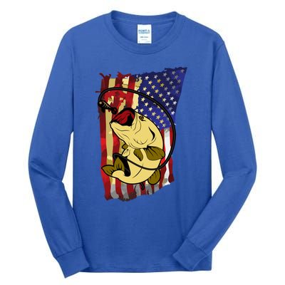 American Flag Bass Fishing Fisher Xmas Christmas Gift Meaningful Gift Tall Long Sleeve T-Shirt