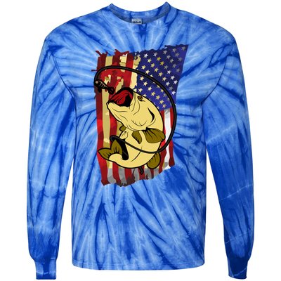 American Flag Bass Fishing Fisher Xmas Christmas Gift Meaningful Gift Tie-Dye Long Sleeve Shirt