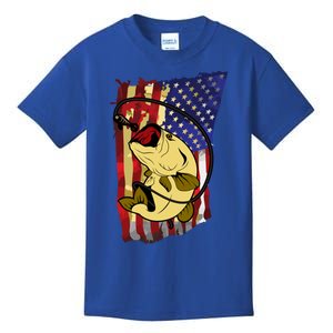 American Flag Bass Fishing Fisher Xmas Christmas Gift Meaningful Gift Kids T-Shirt