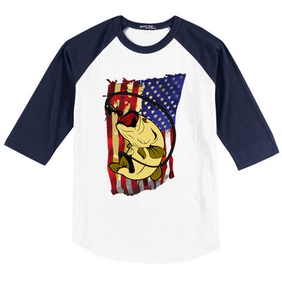 American Flag Bass Fishing Fisher Xmas Christmas Gift Meaningful Gift Baseball Sleeve Shirt