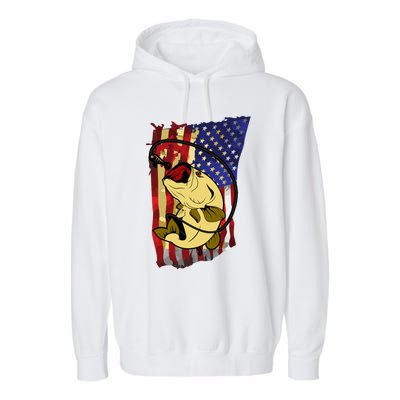 American Flag Bass Fishing Fisher Xmas Christmas Gift Meaningful Gift Garment-Dyed Fleece Hoodie