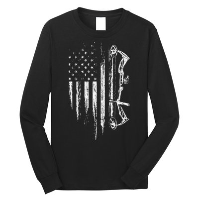 American Flag Bowhunting Bow Archery Gift For Deer Hunter Long Sleeve Shirt