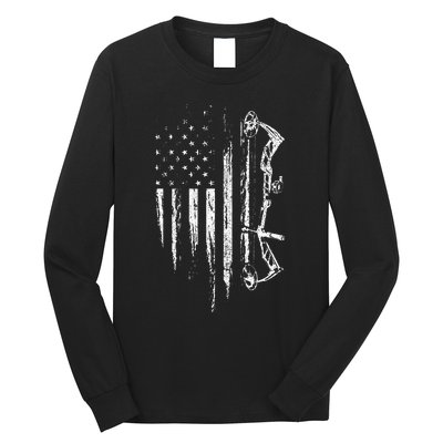 American Flag Bowhunting Bow Archery Gift For Deer Hunter Long Sleeve Shirt