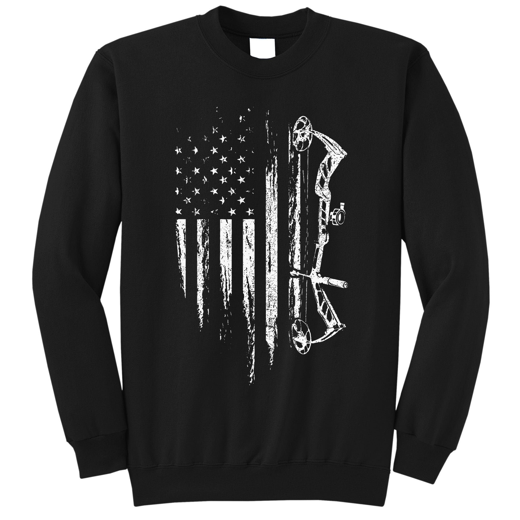 American Flag Bowhunting Bow Archery Gift For Deer Hunter Tall Sweatshirt