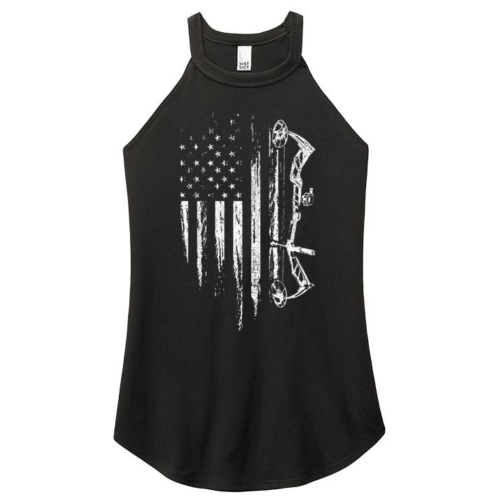 American Flag Bowhunting Bow Archery Gift For Deer Hunter Women's Perfect Tri Rocker Tank